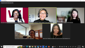 The 5 co-hosts from NETFA, FGMAA and Western Sydney University, smiling in their respective Zoom squares on Zoom. 